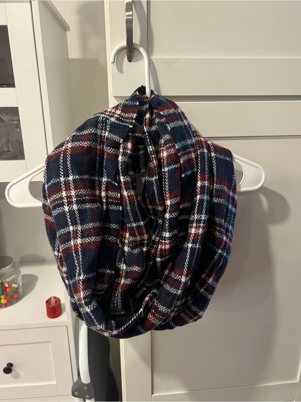 Plaid Infinity Scarf in Navy, Burgundy & White